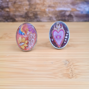 Bague acier et résine grand modèle style Psychédélique Sorcière