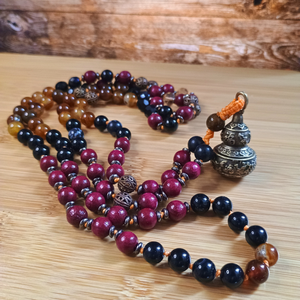 Mala d'intention, Bois et Pierre. Chakra Racine et Sacré