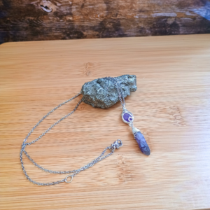 Collier chaine acier et pendentif cuivre et améthyste