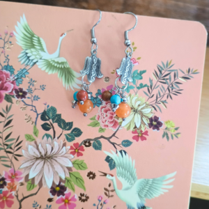 Boucles d'oreille inspiration "Kabyle" turquoise, cornaline et jaspe rouge
