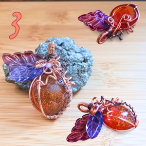 Pendentif Citrouille Ronde Cuivre et Résine Orange et Cuivre