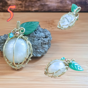 Pendentif Citrouille ronde Cuivre et Résine Blanc et Doré