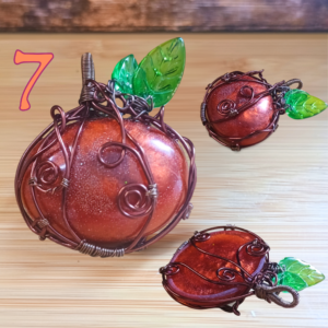 Pendentif Citrouille Cuivre et Résine Orange et Marron