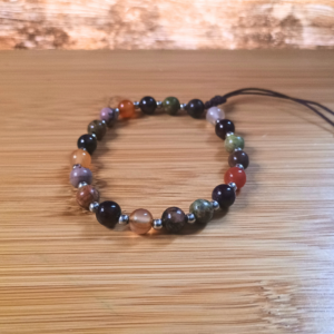 Bracelet Équilibrage d’Automne en cornaline, grenat, jaspe unakite et rhodonite avec perles intercalaires en acier inoxydable